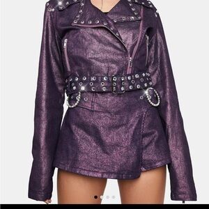 Metallic Purple Studded Belted Moto Jacket and skort set size medium